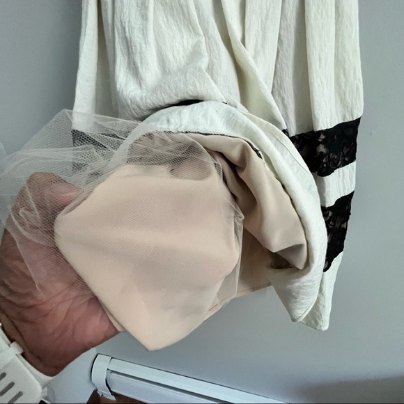 ABS Fit & Flare Ivory and Black Lace Cocktail Dress Size 6 - Picture 7 of 16